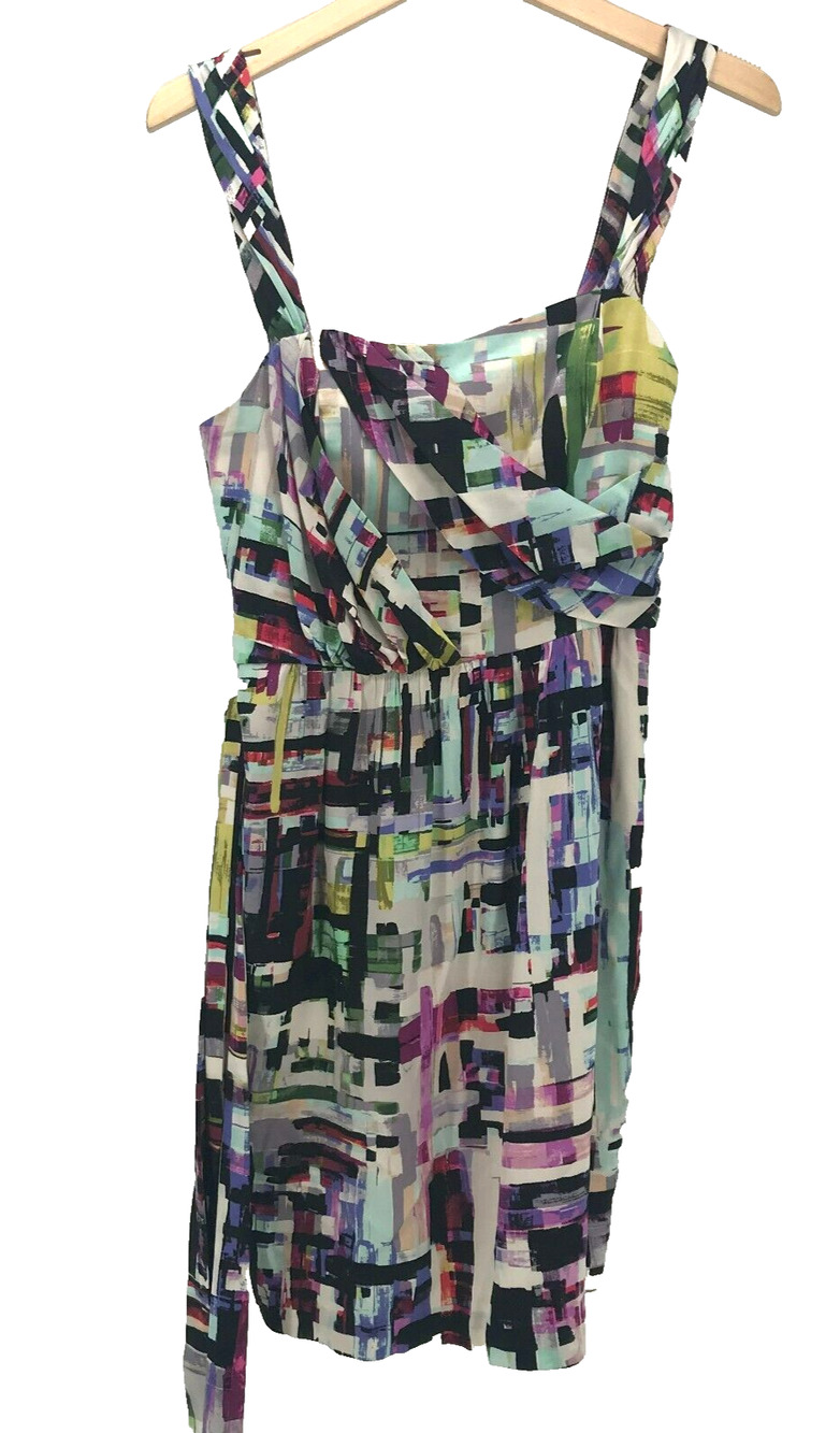 Ali Ro Dress Womens 6 Ruffled Silk Cocktail Party Mini Lined Sash Abstract